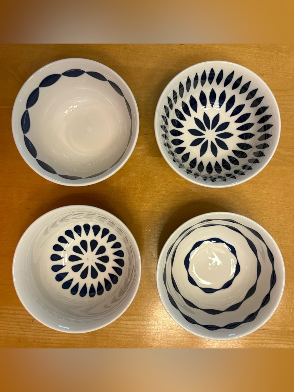 Set of 4 Blue and White Porcelain Dip Bowls